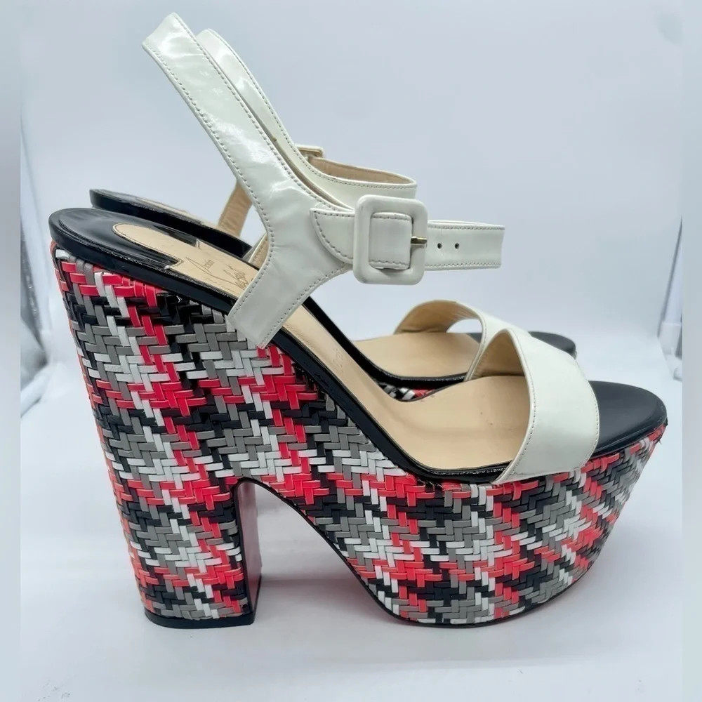 Christian Louboutin Rare bella platform sandal white leather strappy tweed 41